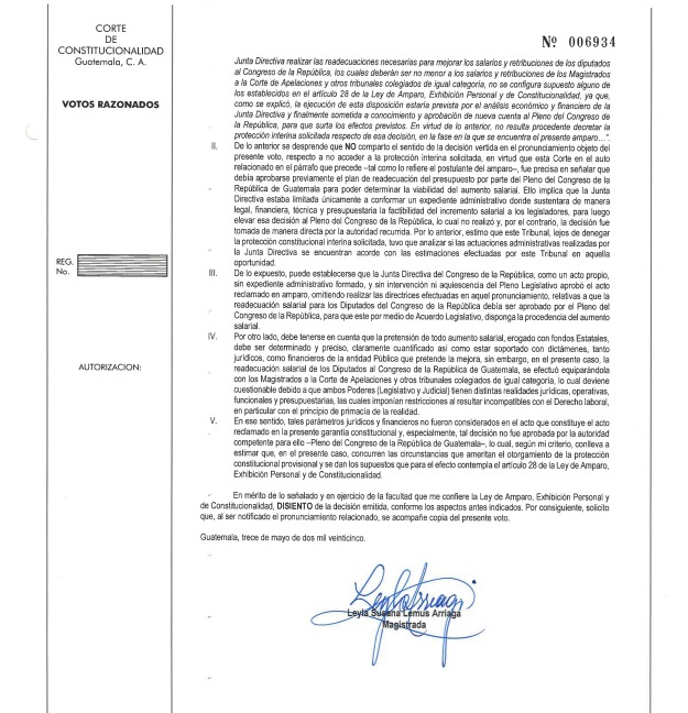 CC deniega amparo contra JD de Congreso por aumento salarial y Leyla Lemus emite voto disidente