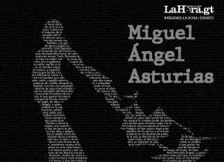 Poema "El espejo de Lida Sal" con la figura de la escultura de su autor Miguel Ángel Asturias. Arte La Hora: Alejandro Ramírez