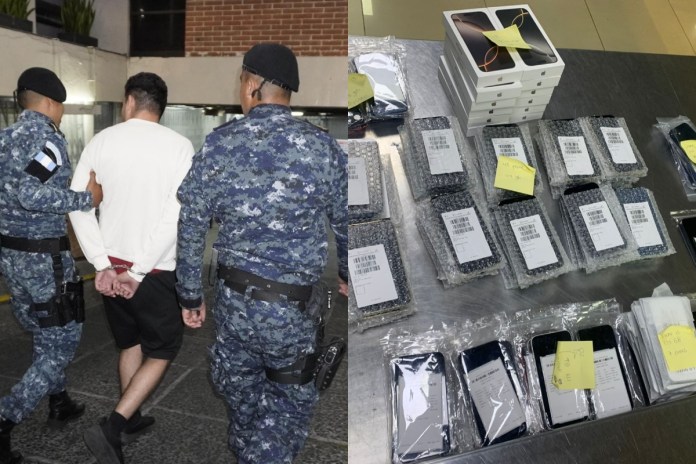 Detienen a hombre en el aeropuerto con más de 100 celulares en su equipaje. Foto La Hora: PNC.