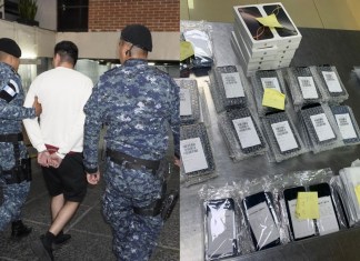 Detienen a hombre en el aeropuerto con más de 100 celulares en su equipaje. Foto La Hora: PNC.