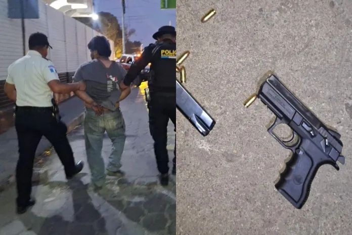 PNC detiene a un hombre por amenazar con arma de fuego Captura de un hombre quien presuntamente amenazó con arma de fuego, la cual portaba ilegalmente. Foto La Hora: PNC