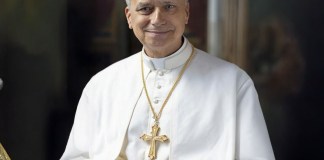 El Papa León XIV aparece llevando su cruz relicario con los santos agustinos y el nombre y firma en latín en la foto oficial que este viernes distribuyó el Vaticano. EFE/ Vatican Media .