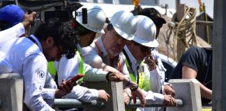 El presidente Bernardo Arévalo durante supervisión de trabajos en el puente del kilómetro 17.5