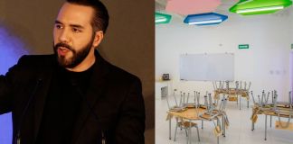 Presidente salvadoreño Nayib Bukele y primera escuela renovada. Foto La Hora: EFE/Dos esculeas x día