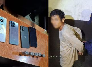 Teléfonos incautados a presunto roba teléfonos en Escuintla. Foto La Hora: PNC