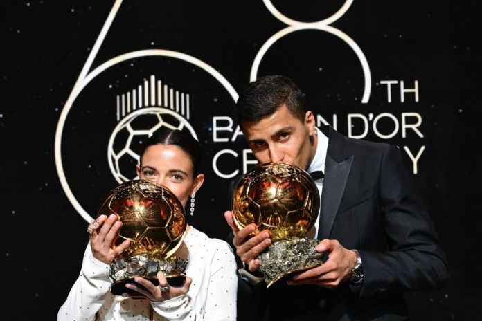 Bonmatí y Rodri fueron los galardonados con el Balón de Oro del año pasado. Foto La Hora: UEFA