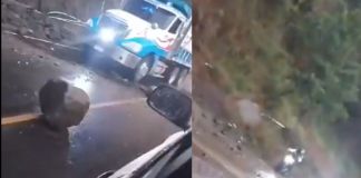 Imágenes del video donde fue reportado el derrumbe en el kilómetro 208. Foto La Hora: Captura de pantalla