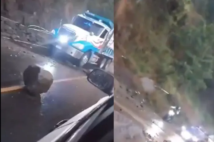 Usuarios reportan un derrumbe en el kilometro 208 de la Ruta Cito Zarco Retalhuleu Imágenes del video donde fue reportado el derrumbe en el kilómetro 208. Foto La Hora: Captura de pantalla