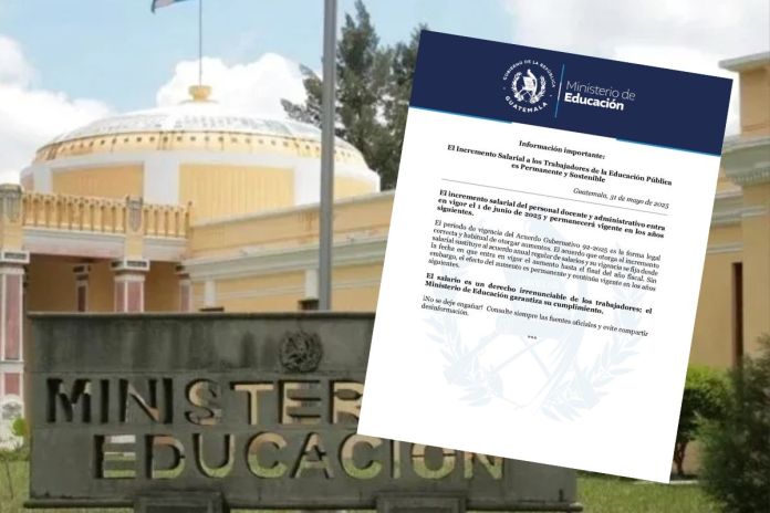 Vigencia del aumento salarial a los maestros Fachada del edificio del Ministerio de Educación y comunicado sobre la vigencia del aumento salarial. Foto La Hora: Mineduc