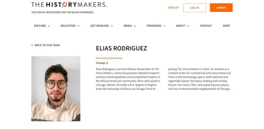 Captura de pantalla de la página de The History Makers que muestra la biografía del presunto responsable del tiroteo de Washington Elías Rodríguez. Foto La Hora: EFE