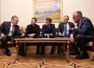 Los líderes de Alemania, Francia, Reino Unido y Polonia visitaron al presidente de Ucrania, Volodímir Zelenski. Foto: EFE