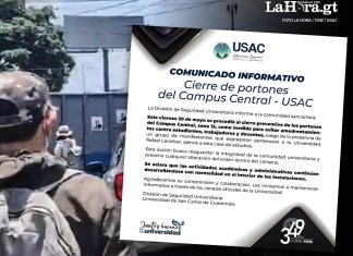 Estudiantes denuncias cierre de portones en la Usac luego de manifestación frente a rectoría.