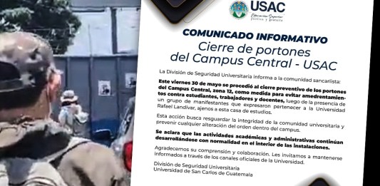 Estudiantes denuncias cierre de portones en la Usac luego de manifestación frente a rectoría.