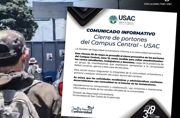 Estudiantes denuncias cierre de portones en la Usac luego de manifestación frente a rectoría.