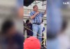 Joviel Acevedo durante un discurso frente al Palacio Nacional de la Cultura. Foto La Hora: Redes sociales
