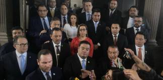 La alianza conformada por Allan Rodríguez, Elmer Palencia y Álvaro Arzú Escobar se evidenció el 29 de abril. Foto: La Hora / José Orozco
