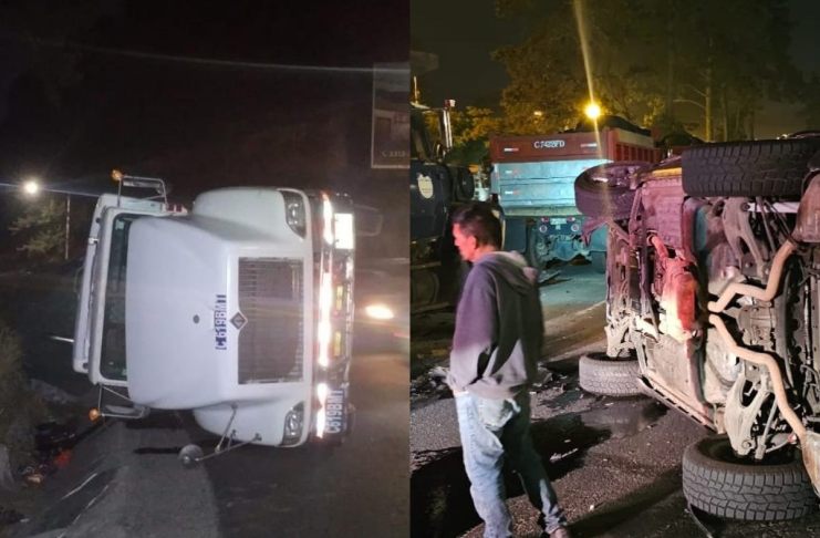 Dos vehículos tanto en la ruta CA-9 y en la zona 16 de la ciudad capital quedan volcados, afectando al tráfico del secto.