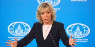 La portavoz del Ministerio de Asuntos Exteriores de Rusia, María Zajárova, en una conferencia de presna sobre la cooperación del programa nuclear de Irán. Foto La Hora: EFE