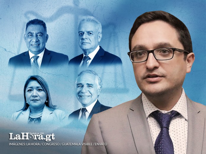 Los magistrados de la Cámara Penal de la CSJ y el exfiscal Juan Francisco Sandoval. Arte: La Hora / Roberto Altán.
