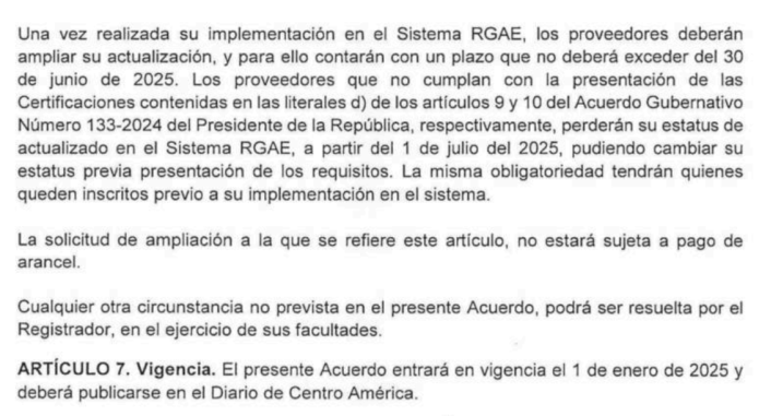 artículo 6 del Acuerdo Gubernativo Número 208-2024
