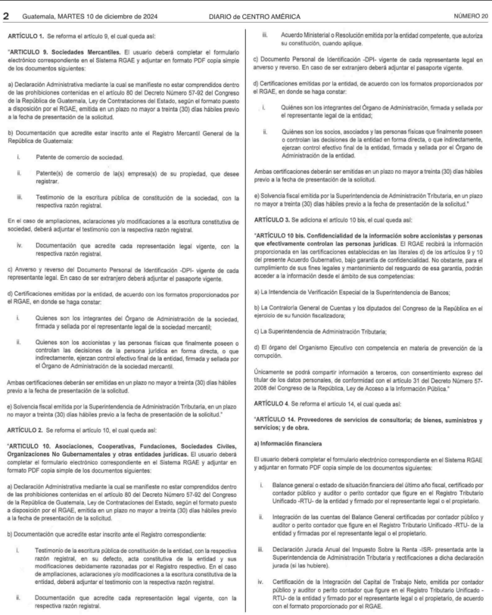 Artículo 10 del Acuerdo Gubernativo Número 208-2024