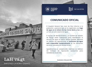 San Juan de Dios suspende temporalmente servicio de agua tras fuga en sótano de dos torres