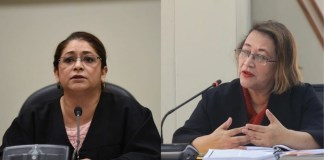 Las juezas de Mayor Riesgo Claudette Domínguez y Abelina Cruz. Foto: La Hora / Archivo.