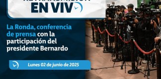 La Secretaría de Comunicación Social de la Presidencia dirige este lunes 2 de junio, la conferencia de prensa, La Ronda. Foto La Hora: Gobierno de Guatemala.