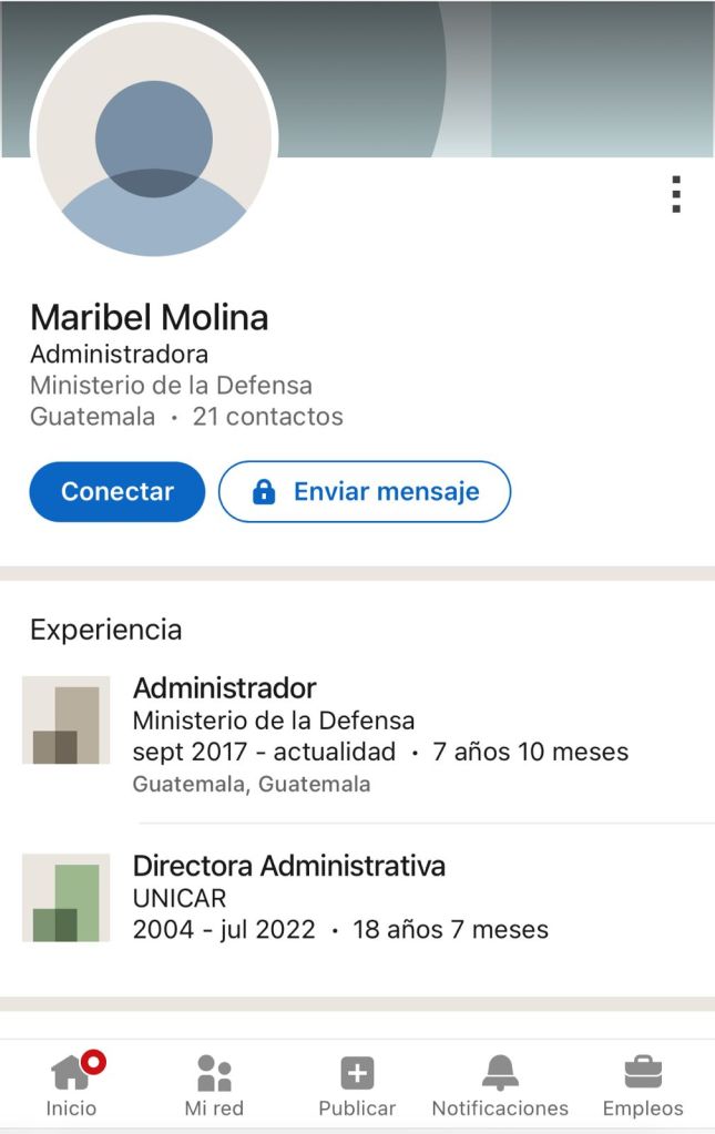 Perfil de Maribel de Jesús Molina Cárcamo en LinkedIn. Foto La Hora: Captura.