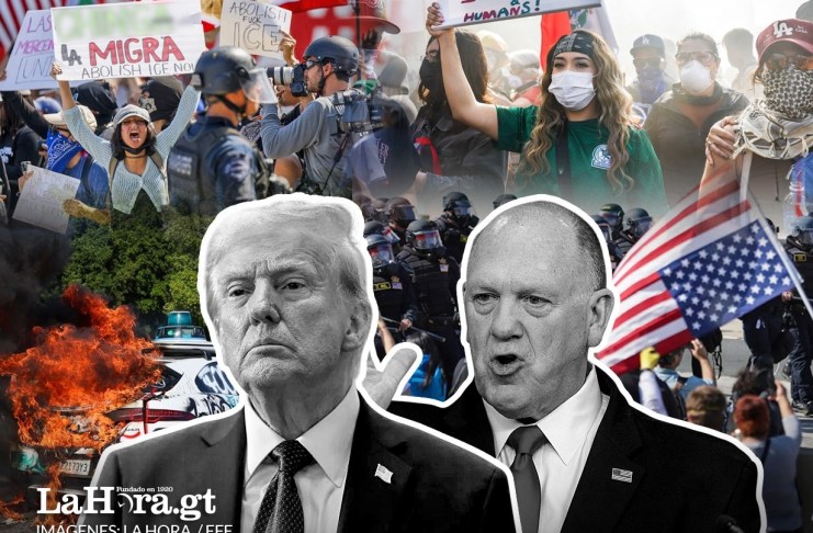 Protestas por captura de migrantes en Los Ángeles alcanzan su quinto día tras enfrentamientos contra fuerzas policiales. Arte La Hora: Alejandro Ramírez