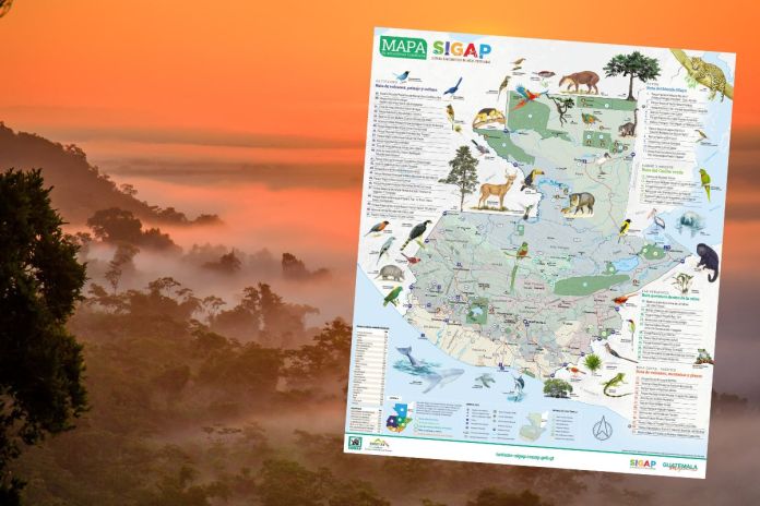Área protegida y mapa “Viaje por las Áreas Protegidas de Guatemala”. Foto La Hora: CONAP