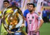 Lionel Messi, del Inter Miami, se coloca detrás del trofeo del Mundial de Clubes. Foto La Hora: AP.