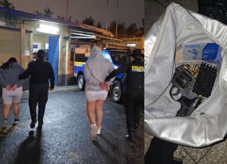 Salvadoreña y guatemalteca capturadas en zona 1 portando un revolver. Foto La Hora: PNC