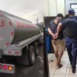 Cisterna con reporte de robo y presuntos responsables capturados. Foto La Hora: PNC
