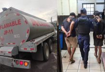 PNC captura a dos hombres presuntos responsables del robo de una cisterna de combustible Cisterna con reporte de robo y presuntos responsables capturados. Foto La Hora: PNC