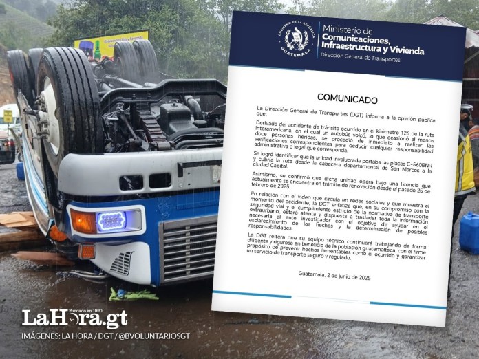 DGT confirma que bus volcado en ruta Interamericana operaba con licencia en proceso de renovación