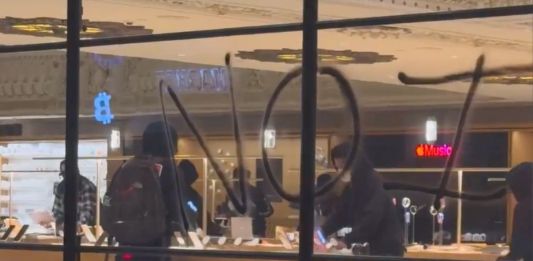 Saqueo de una tienda de Apple en el centro de Los Angeles. Foto La Hora: Captura de Pantalla