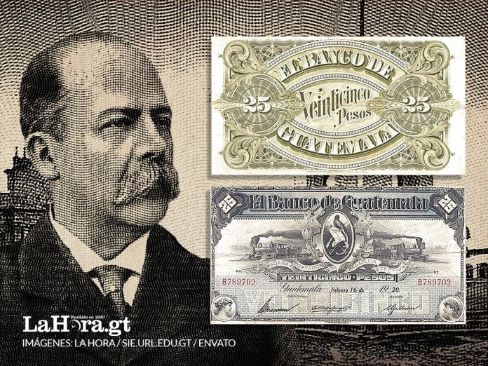 Billete de 25 pesos guatemaltecos junto a Manuel Estrada Cabrera. Arte La Hora: Alejando Ramírez