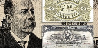Billete de 25 pesos guatemaltecos junto a Manuel Estrada Cabrera. Arte La Hora: Alejando Ramírez