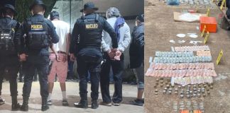 Detiene a cinco presuntos distribuidores de droga y les incautan Q66 mil en efectivo Presuntos distribuidores de droga y dinero localizado e allanamientos en Mazatenango. Foto La Hora: PNC/MP