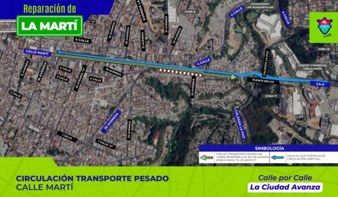 Calle Martí: Conoce las nuevas rutas alternas por extensión de trabajo hasta puente Belice. Foto La Hora: MuniGuate.