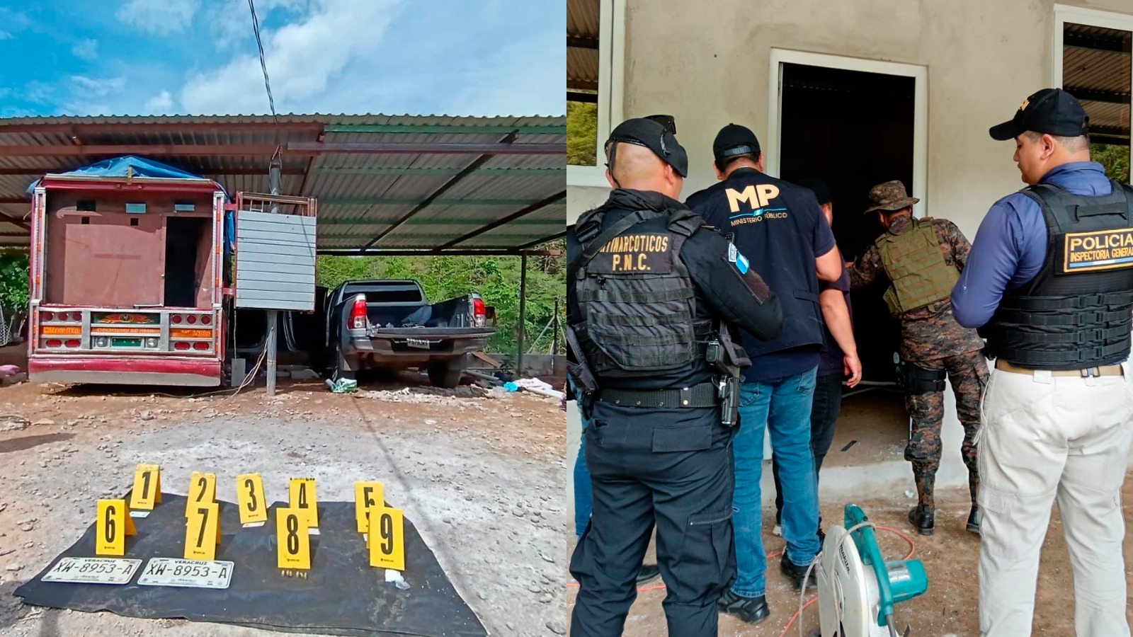 Localizan cocaína, documentos mexicanos y municiones en vehículos incautados en La Democracia, Huehuetenango