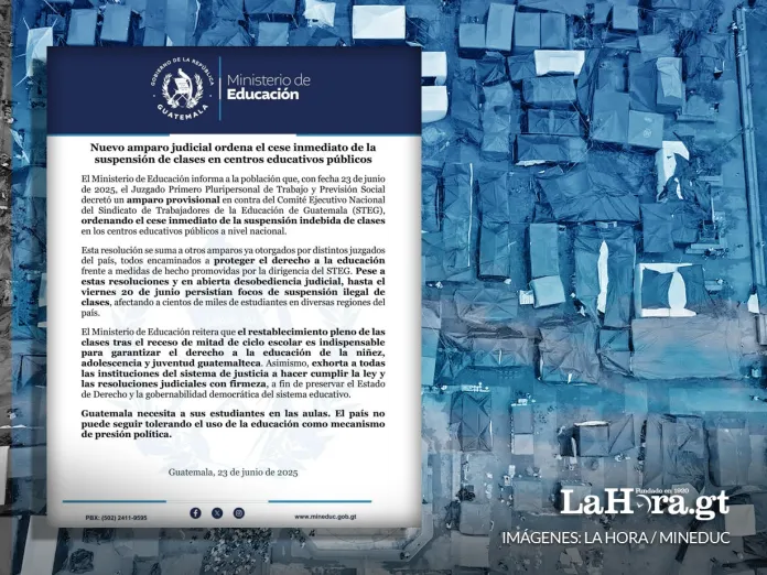 El Sindicato de Trabajadores de la Educación de Guatemala (STEG) deberá cesar a las acciones e informar en 48 horas al Juzgado Primero. Diseño La Hora: Alejandro Ramírez El Sindicato de Trabajadores de la Educación de Guatemala (STEG) deberá cesar a las acciones e informar en 48 horas al Juzgado Primero. Diseño La Hora: Alejandro Ramírez