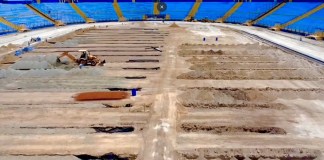 El Estadio Nacional Doroteo Guamuch Flores estaría preparado a finales de año. Foto La Hora: Remodelación Estadio Doroteo Guamuch Flores