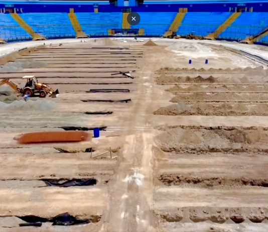 El Estadio Nacional Doroteo Guamuch Flores estaría preparado a finales de año. Foto La Hora: Remodelación Estadio Doroteo Guamuch Flores