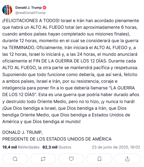 La guerra de los 12 días: Trump anuncia el fin del conflicto entre Israel e Irán