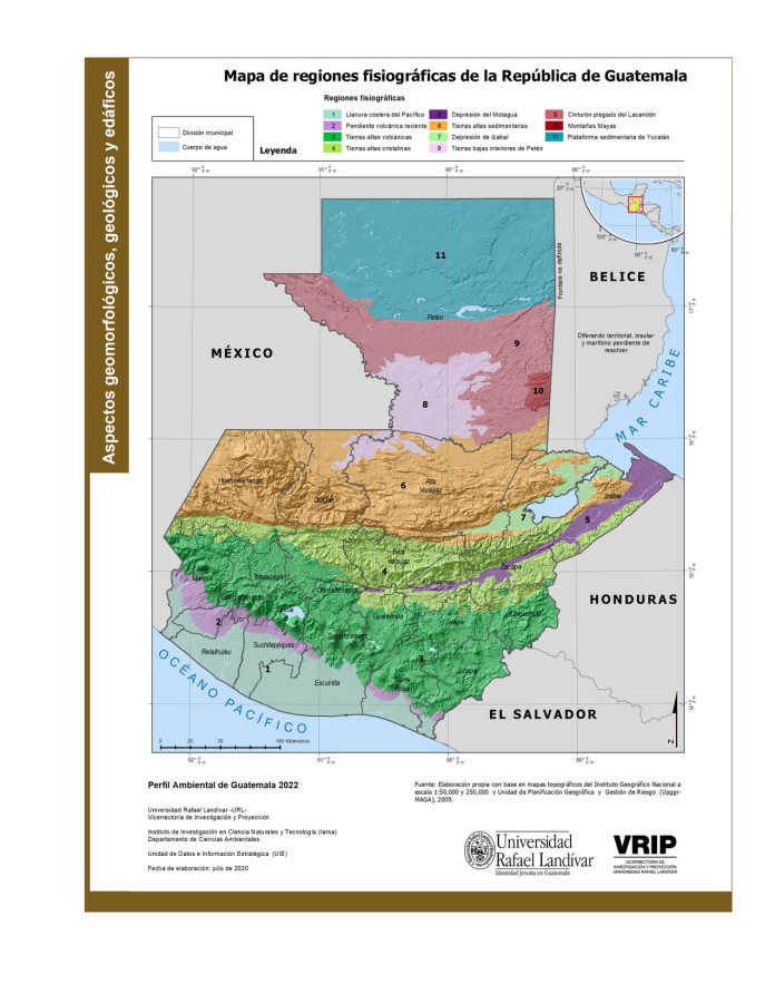 Mapa de regiones fisiograficas de las fallas geologicas de Guatemala. Imagen La Hora: URL