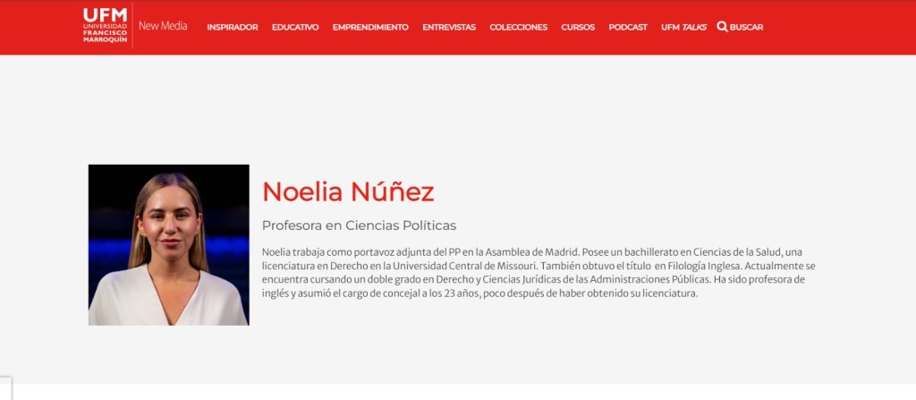 Perfil de Noelia Núñez en la UFM, previo a ser eliminado. Foto La Hora: Captura de pantalla