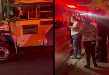 Un autobús de transporte colectivo se empotró contra una pared en la aldea Las Anonas, en el municipio de San José Pinula, Foto La Hora: Captura de Pantalla. Bomberos Voluntarios.