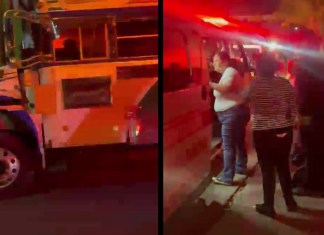 Un autobús de transporte colectivo se empotró contra una pared en la aldea Las Anonas, en el municipio de San José Pinula, Foto La Hora: Captura de Pantalla. Bomberos Voluntarios.